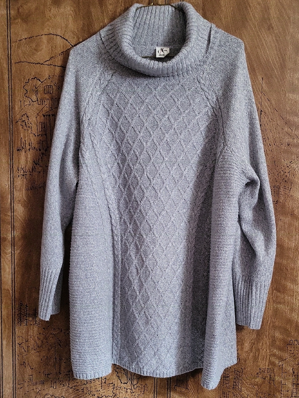 Light Gray Cable-Front Turtleneck Sweater